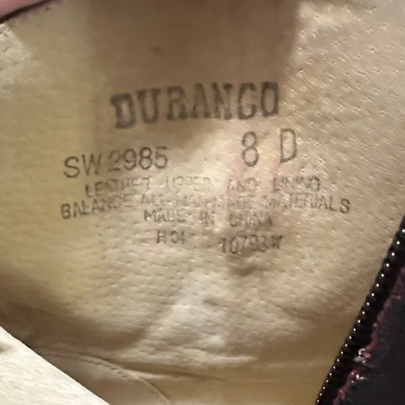 Durango Western Ankle Boots Burgundy and black embroidered Leather size 8 D - Picture 14 of 14